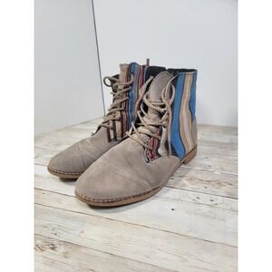 TOMS Size 7.5 Alpa Boots Taupe Suede Striped Colorful Women Walking Casual Work